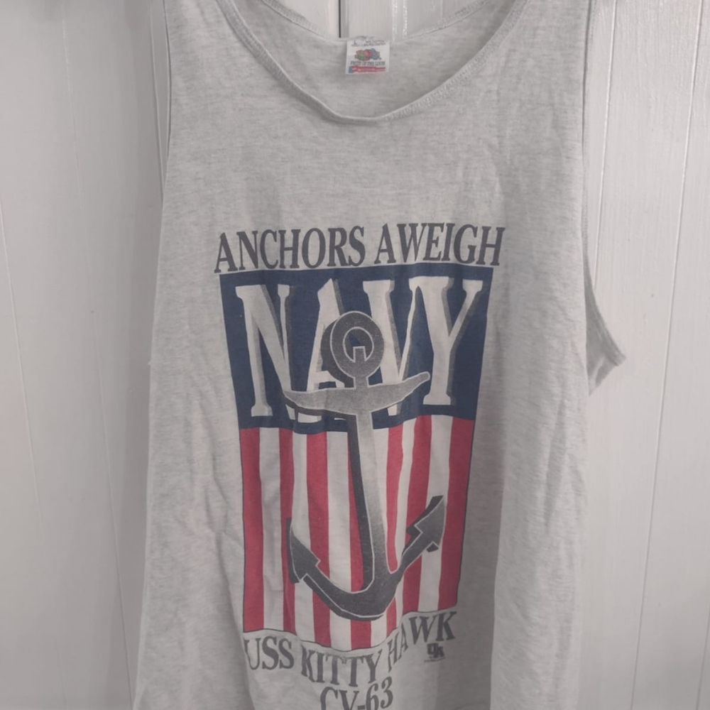 Mens Vintage Muscle Tank Top, Navy USS Kitty Hawk CV-63, Size L